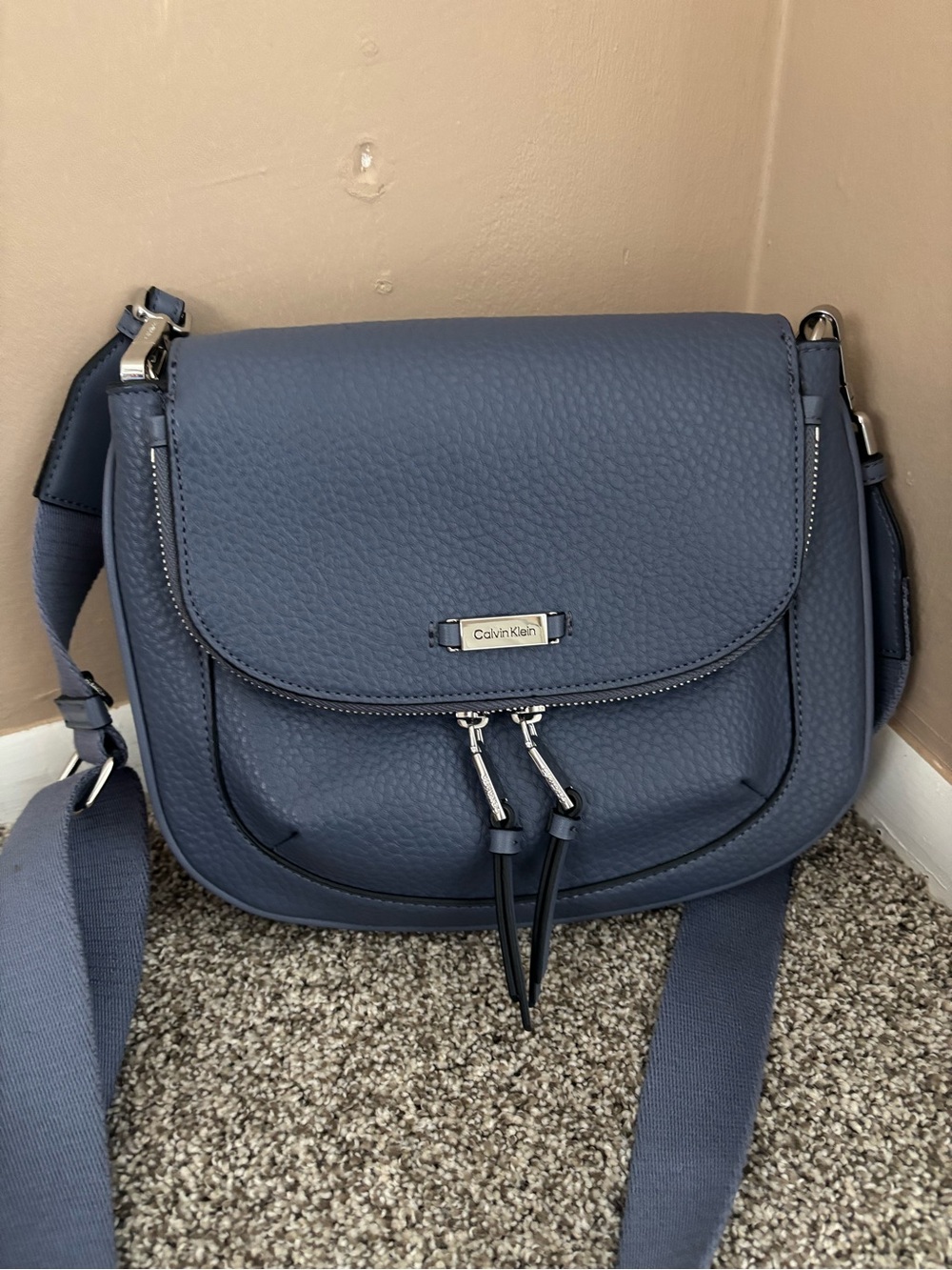 Calvin Klein Blue Leather Crossbody Bag